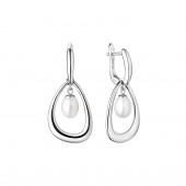 Cercei argint lungi cu perle naturale albe si tortita DiAmanti SK20469EL-W-G